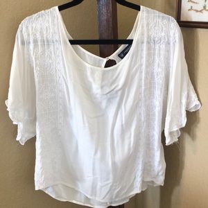 White Flowy Embroidered Top!